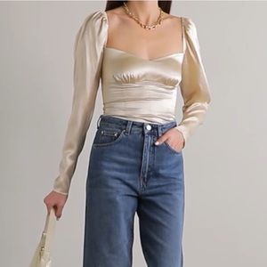 NWT Reformation Gold Silk Puff sleeve Roe top